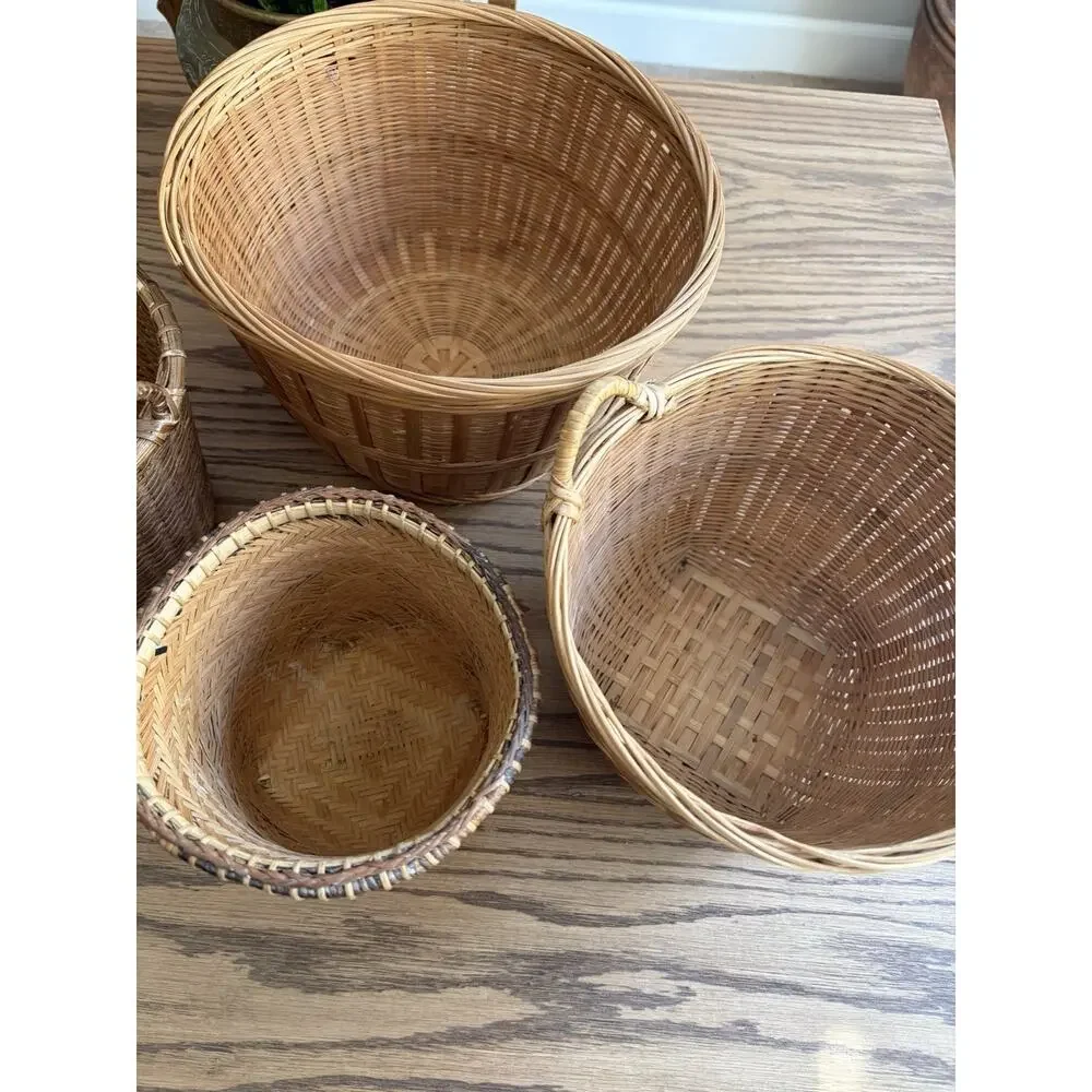 Vintage Woven Basket Planter Set of Four 10” 6